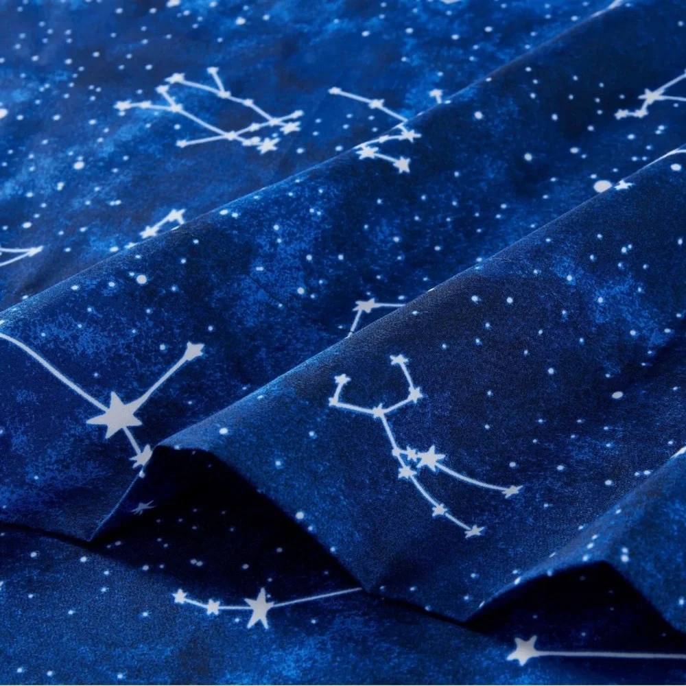 Kids' Soft Microfiber Sheet Set, Navy Blue Stars 4 Pieces Bedding Set
